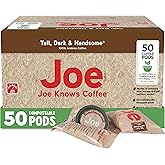 Joe Knows Coffee, Tall Dark & Handsome – 50 Count Compostable Dark Roast Coffee Pods | Bold & Rich Flavor | Compatible With K-Cup Brewers | Eco-Friendly | Kosher | Gluten-Free