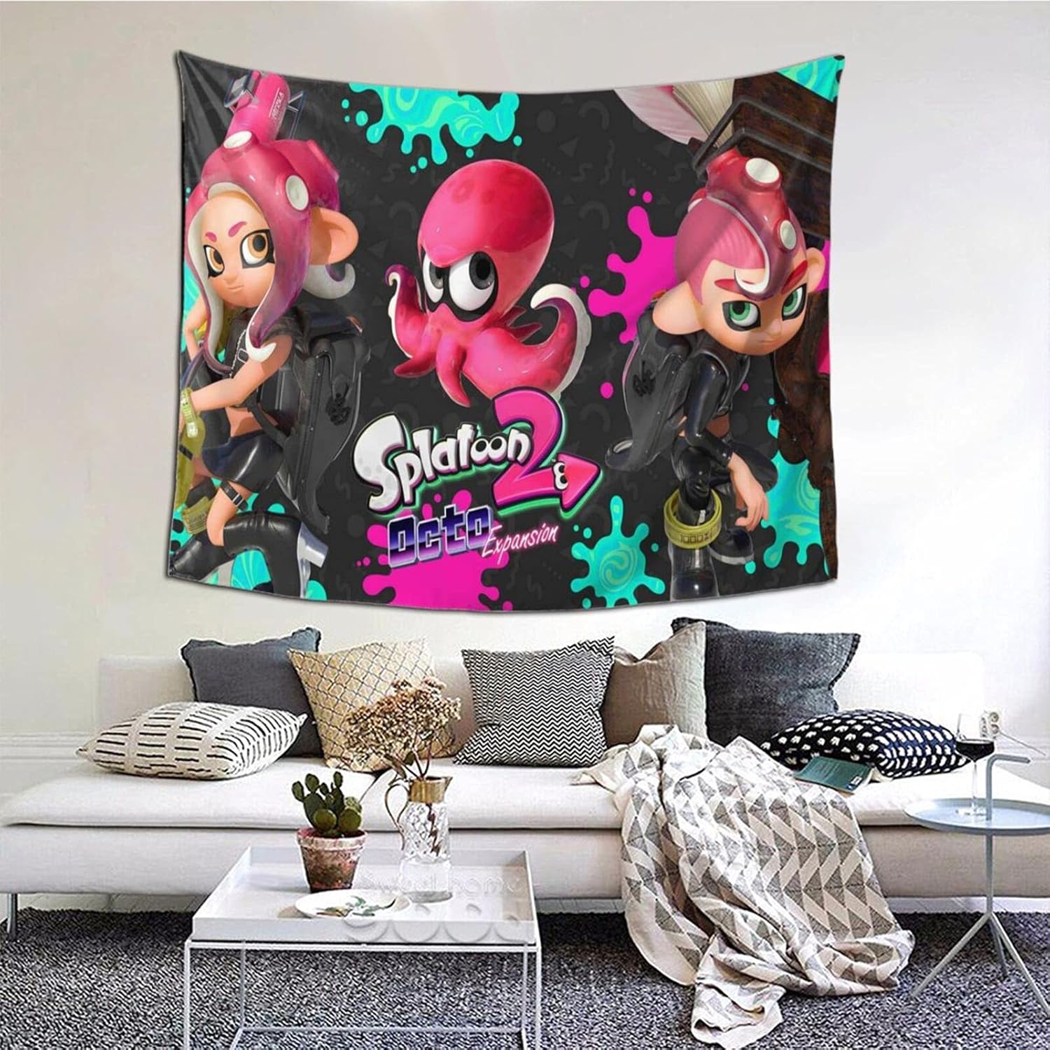 Amazon Co Jp ブランケッ 多機能壁掛け スプラトゥーン アートタペストリー 背景壁芸術タペストリー 柔軟 耐久性 砂浜タペストリー 飾品 カスタマイズ可能 幅152cm 高さ130cm ホーム キッチン