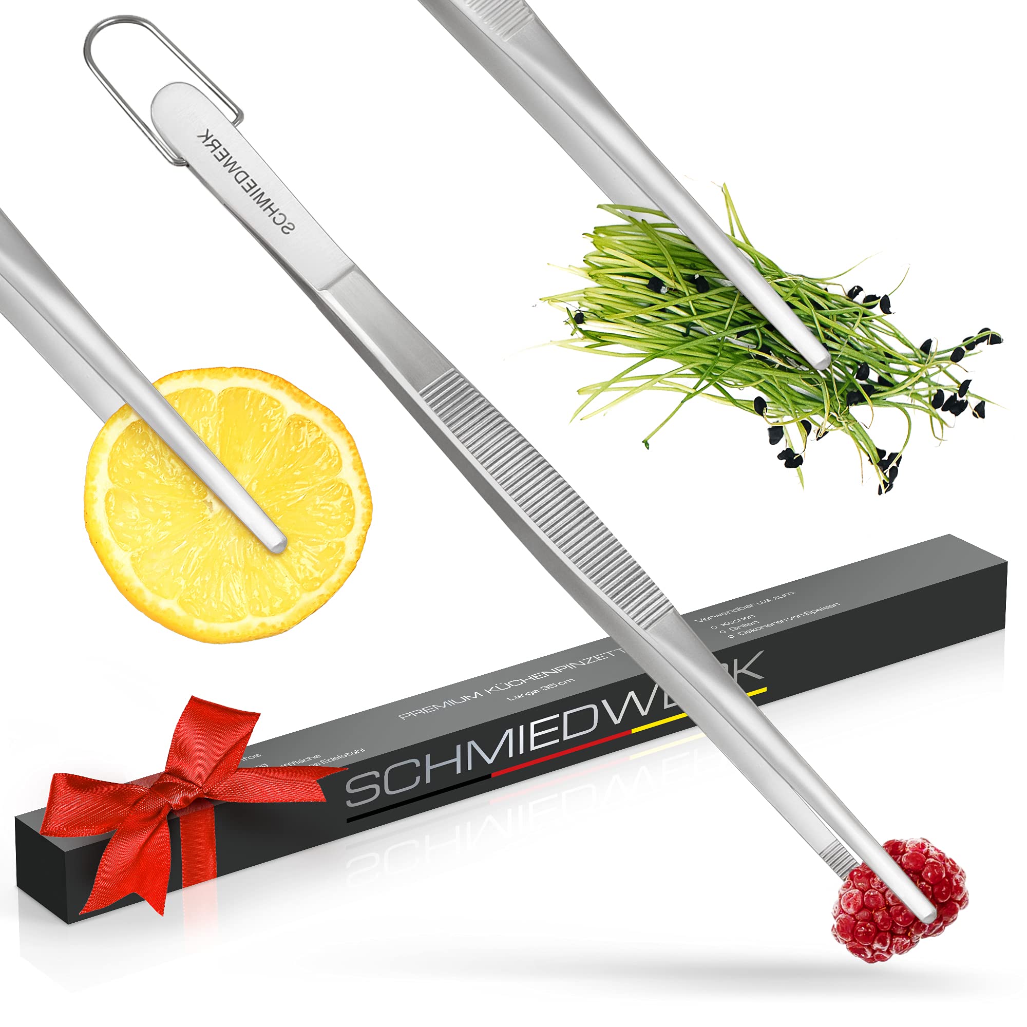 SCHMIEDWERK Stainless Steel Kitchen Tongs 20 cm Kitchen Tongs Grilling Cooking Decorative Pins with Eye Hanging as Kitchen Utensil