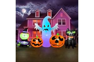 BRDJade 8FT Long Halloween Inflatable Outdoor Decorations Pumpkin Ghost and Black Cat Inflatable Yard Decoration with Build in LEDs Blow Up Ghost for Indoor Outdoor Party Lawn Yard Garden Decor