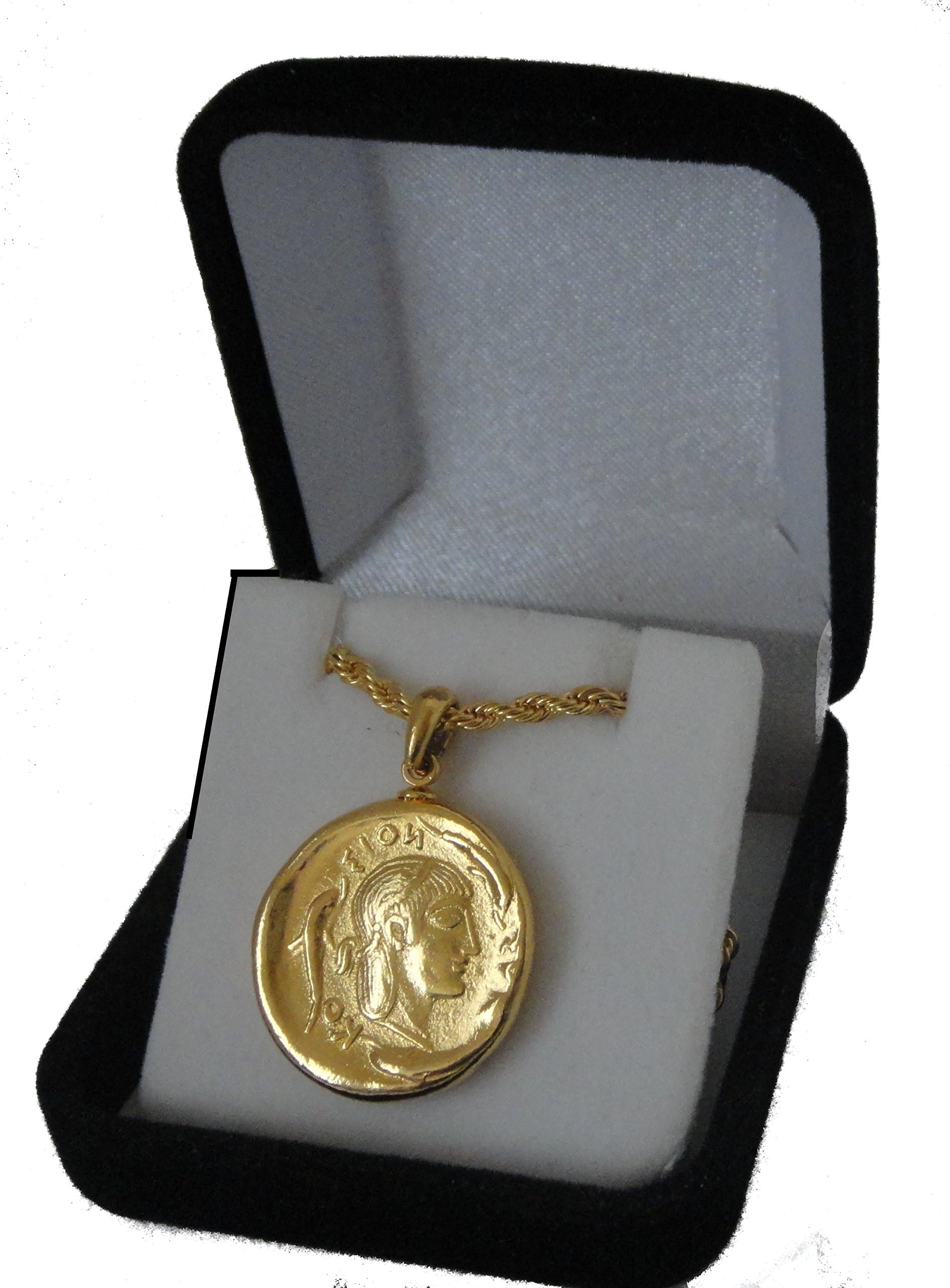 Golden Artifacts Artemis, Twin Sister of Apollo, Greek Coin Pendant and Chain, Unique Gift, Greek Mythology (8PC-G)