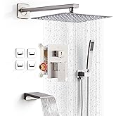 LCEVCGK Shower Faucet Set Complete with Tub Spout Shower System Wall Mounted with 8 inch Rainfall Shower Head and Handheld Shower Rain Shower Combo for Bathroom, Brushed Nickel