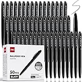 deli Pens Bulk, 50 Pack Retractable Ballpoint Pens, 1.0MM Black Ink,Smooth Writing, No Bleed, Comfortable Grip for Home,Office & School Use