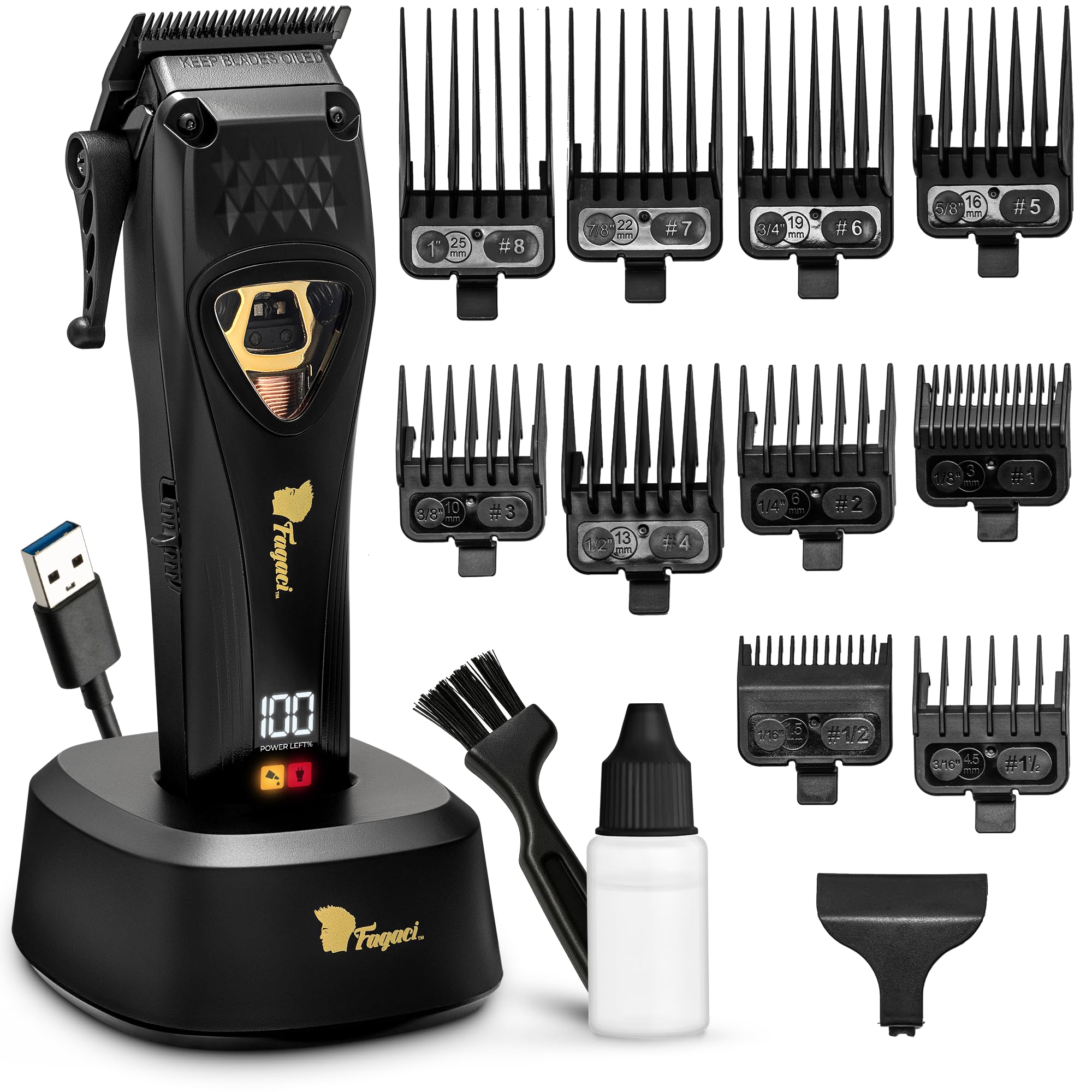 Photo 1 of Fagaci Professional Hair Clippers for Men with DLC Blades and High Torque, Vector Motor 12000 RPM Professional Barber Clippers Cordless, Mens Hair Clipper Cordless Set