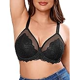 ZEBELL Minimizer Bras for Women - Underwire Support Unlined Bralette - Plus Size Full Coverage Lace Bra for Large Breasts