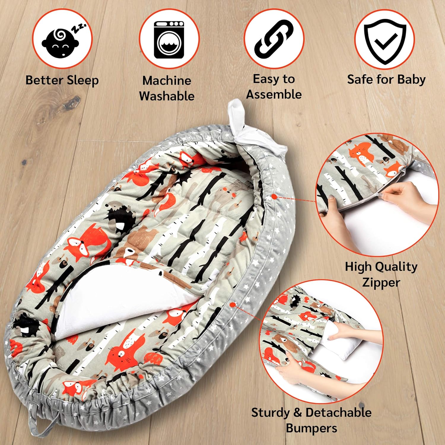 Coco&Lan Baby Lounger, Soft and Breathable Newborn Lounger, Reversible Baby Nest Sleeper, Newborn Lounger Pillow, Portable Baby Cosleeper, Baby Lounger Nest for Travel & Napping: Baby