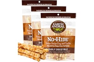 Earth Animal No Hide Stix Venison Flavored Natural Rawhide Free Dog Chews Long Lasting Chew Sticks | Treats for Small Dogs and Cats | Great for Aggressive Chewers 4.8 Oz