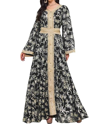 arabian dinner dress Abaya for Women Floral Embroidered Muslim V-Neck Maxi Robe (Black, XS) at Amazon Women's Clothing store How to Unshrink Clothes girl power Indulge in luxury with colour:NAVY Costume