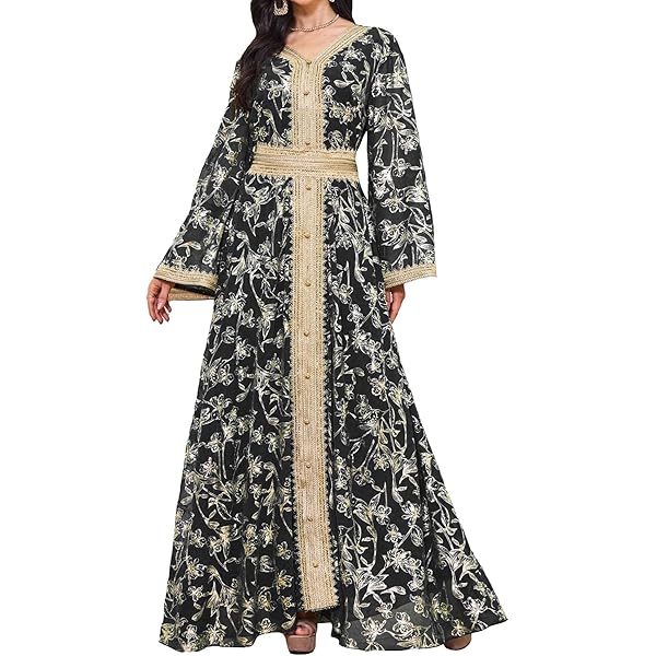 Amazon.com: ABaoWedding Elegant Muslim Robe, Gold Embroidered Trim, Long  Sleeve Maxi Dress,XS : Clothing, Shoes & Jewelry