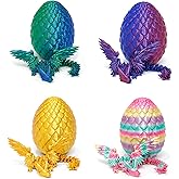 Flavery 4 Pack 3D Printed Dragon Egg - Small Egg with Wings Dragon Inside, 3D Printed Fidget Toys, Surprise Toys for Gift, Desk Executive Pet, Figurine Decor
