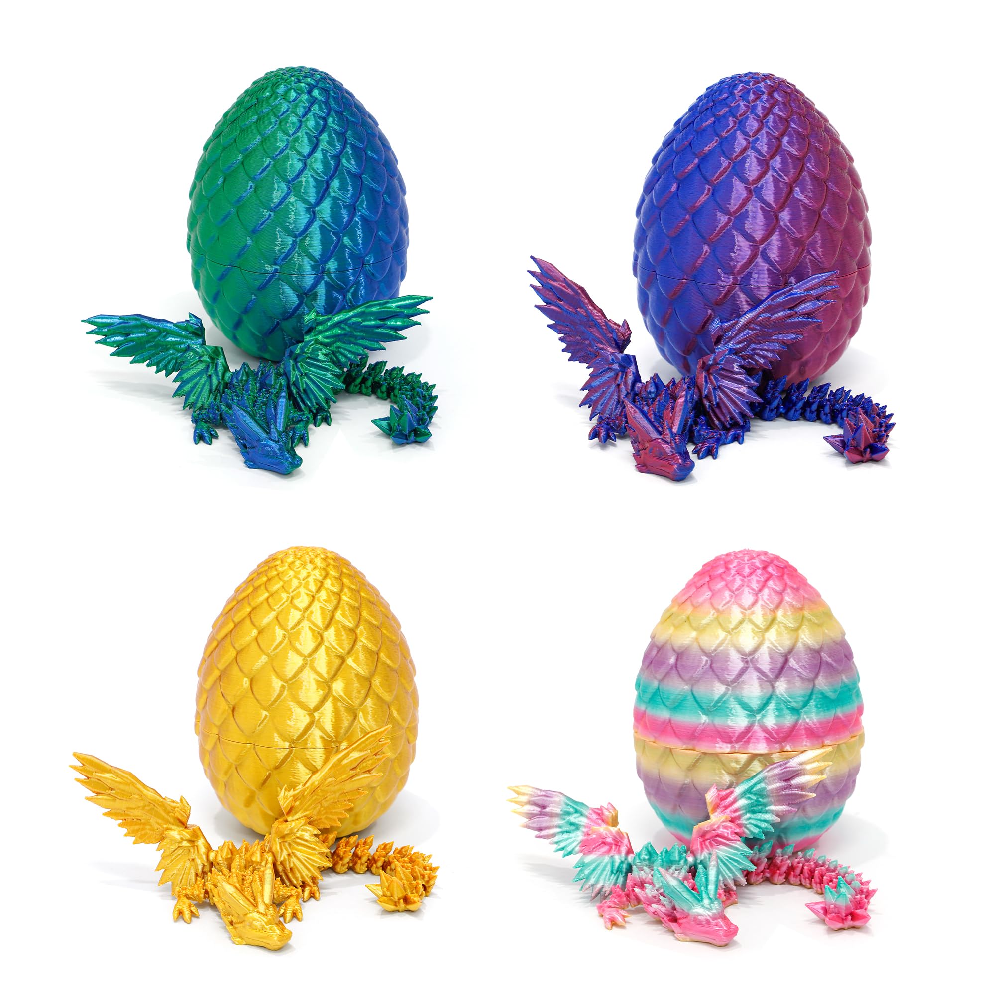 Flavery 4 Pack 3D Printed Dragon Egg - Small Scale Egg with Wings Dragon Inside, 3D Printed Fidget Toys, Surprise Toys for Gift, Desk Executive Pet, Figurine Decor
