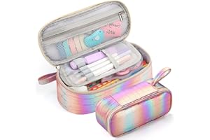 Jcocylse Large Capacity Pencil Case Portable Pencil Pouch Bag School Supplies for College Students Girls Boys Adults(Rainbow Pink)