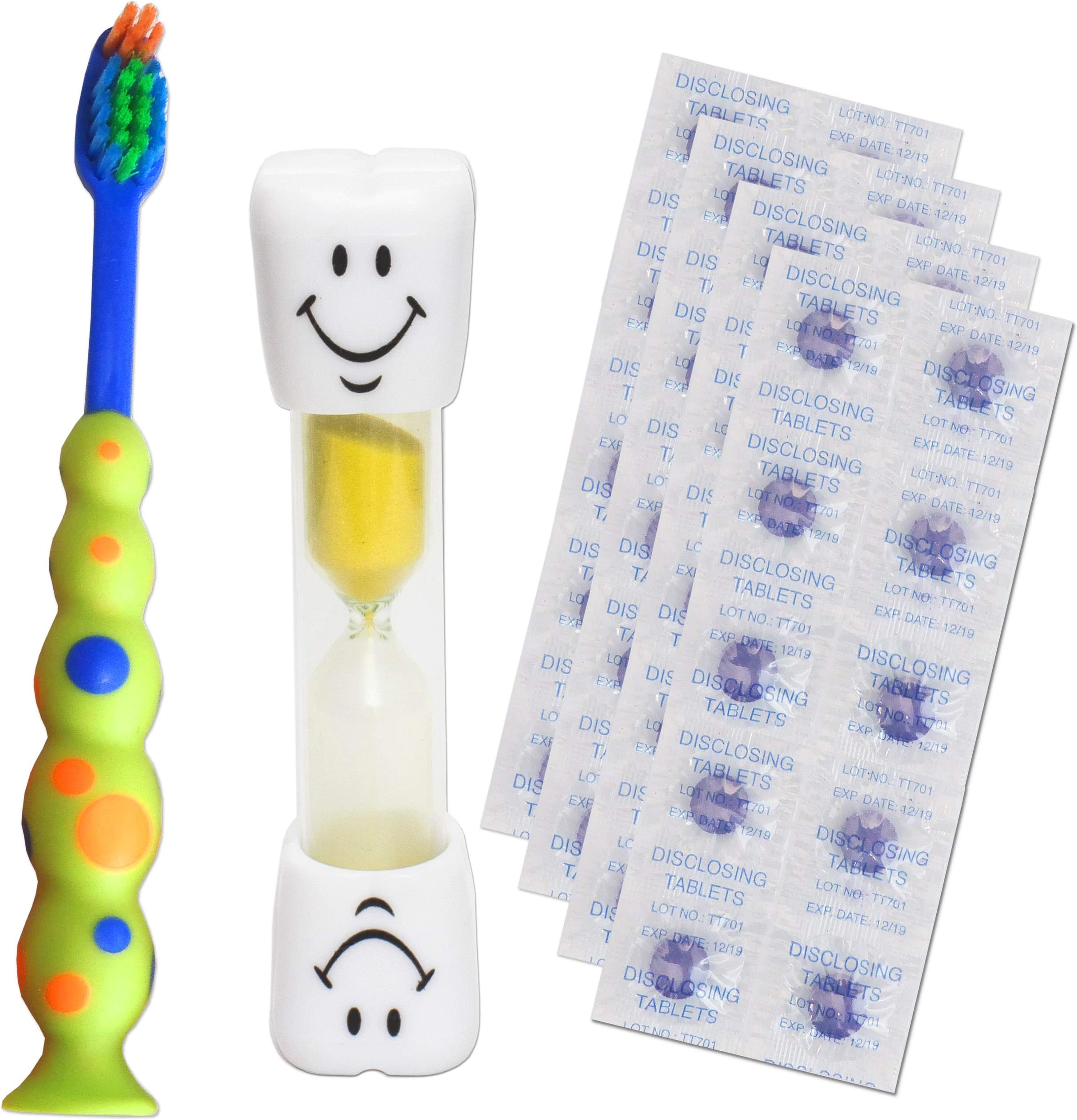 Smile Toothbrush Timer, 40 Disclosing Tablets & Kid's Toothbrush (Yellow Timer)