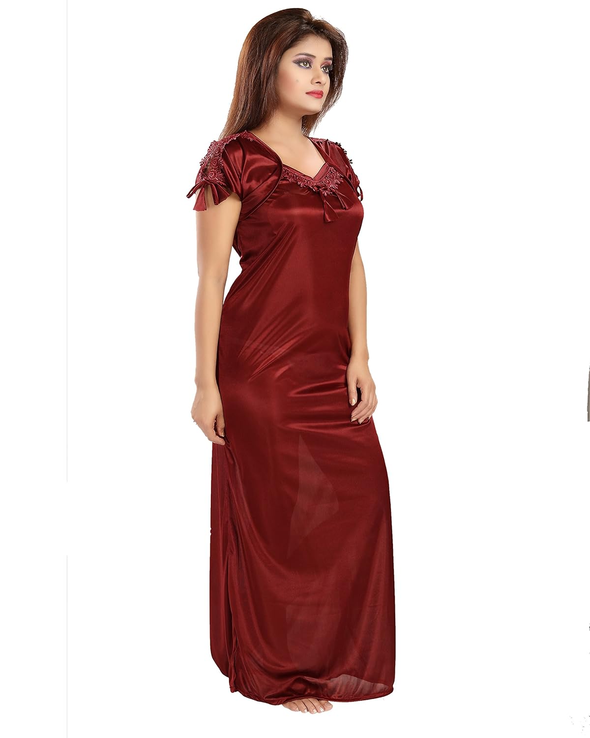 shopping station women's satin nighty (free size_maroon)
