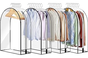 MALOROY Clear Garment Bags for Hanging Clothes - 32" Suit Covers for Closet Organization Pack of 4 Plastic Storage Bags for Shirts, Coats, Dresses Side Zipper, Breathable Fabric, Keep Clothes Neat and Tidy