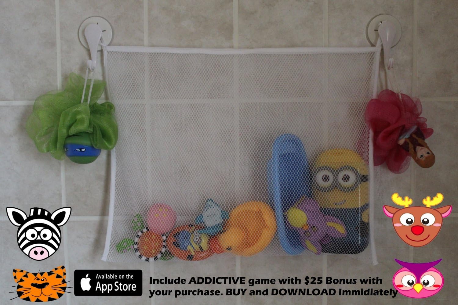 Little Peas Bath Toy Organizer with Storage Bin and Suction Cup