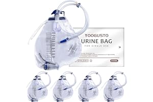 YOOGUSTO 5Pcs 2000ml Urinary Drainage Bag with Anti-Reflux Chamber, 48" Flexible Tube, Leak-Proof Drainage, with Clips and Hanging Hook for Home and Health Aids
