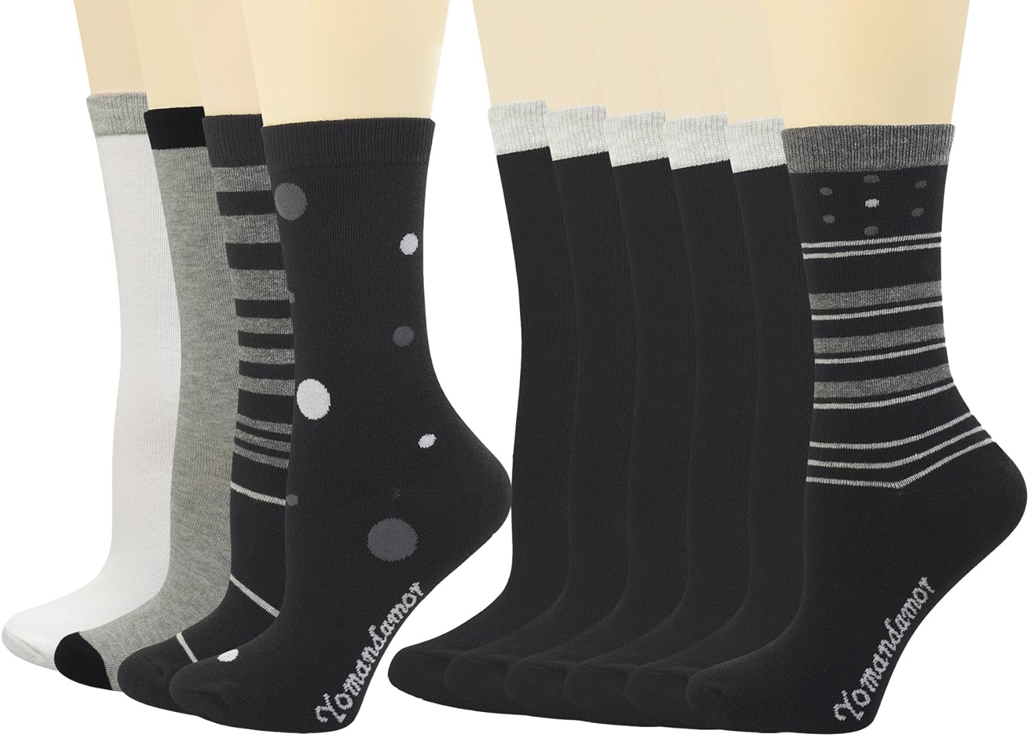 Yomandamor Women's 10 Pairs Cotton Patterned Moisture Wicking Crew