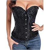 GORGLITTER Women's Floral Corset Tops Frill Trim Lace Up Boned Renaissance Bustier Shapewear Overbust Bandeau Tube