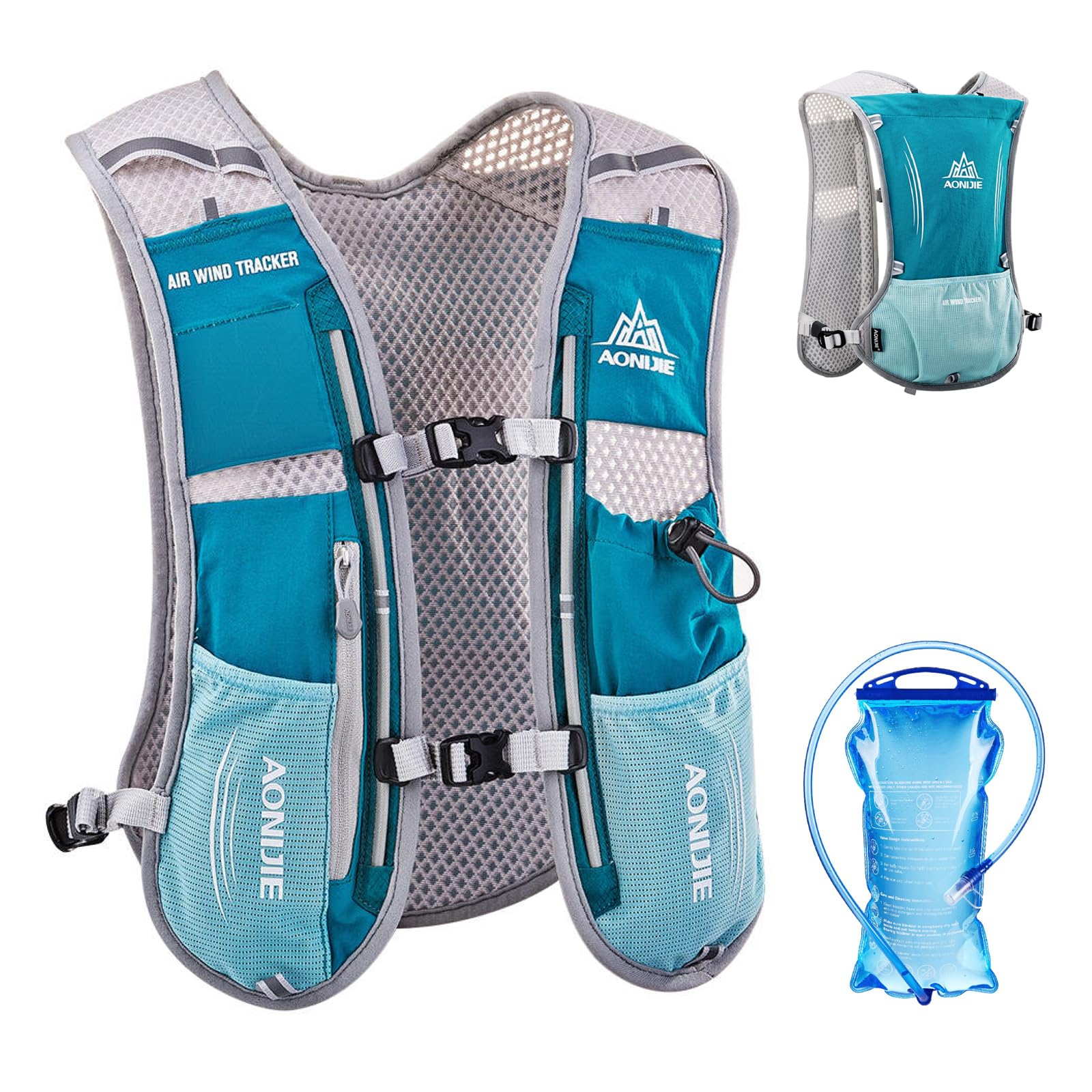 TRIWONDER 5L Running Vest Hydration Backpack Pack Running Hydration Vest Marathon Race Water Backpack Cycling Hiking for Men Women (Light Blue - with 1.5L Water Bladder)