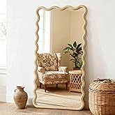 LAWADA Full Length Mirror, 55"x28" Boho Wavy Wood Floor Mirror, for Bathroom, Bedroom, Living Room, Cloakroom, Entryway