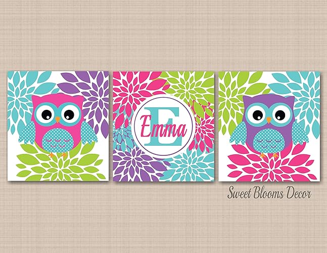 Amazon.com: Owl Nursery Decor,Owl Wall Art,Purple Pink Teal Owl Nursery Decor,Owl Wall Art ...