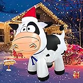 JOYEASE 4.5 FT Christmas Inflatables Cow Wearing Hat Decorations LED Lighted Xmas Christmas Blow up Yard Decorations for Party Indoor Outdoor Garden Decor