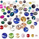 150Pcs Mix Round Glass Rhinestones Random Color Point Back Crystal Gems Satellite Faceted Rhinestones 7 Sizes Jewels Embelishments with Silver Plated Back for Crafts, Jewelry Making, Clothes, Shoes