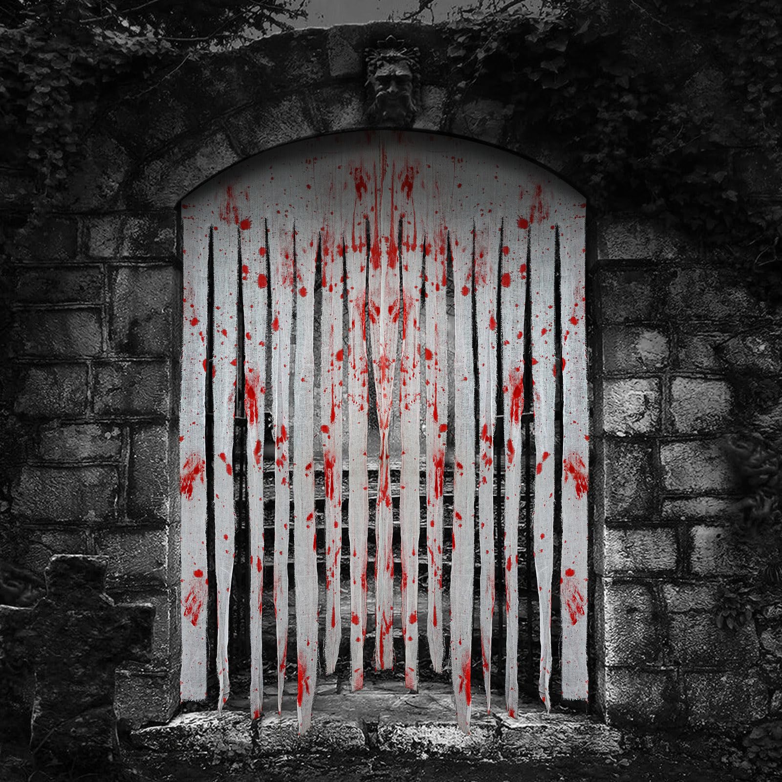 Photo 1 of 2 Pack Creepy Cloth Door Curtains with Bloody Hand Prints - Scary Halloween Decorations for Indoor & Haunted Houses