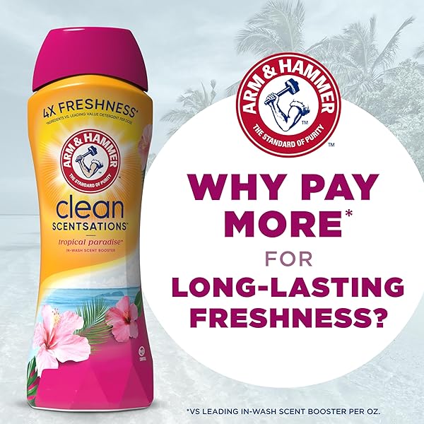 ARM & HAMMER CLEAN SCENTSATIONS IN-WASH SCENT BOOSTER, LAUNDRY SCENT BOOSTER TROPICAL PARADISE SCENT, 45 OZ