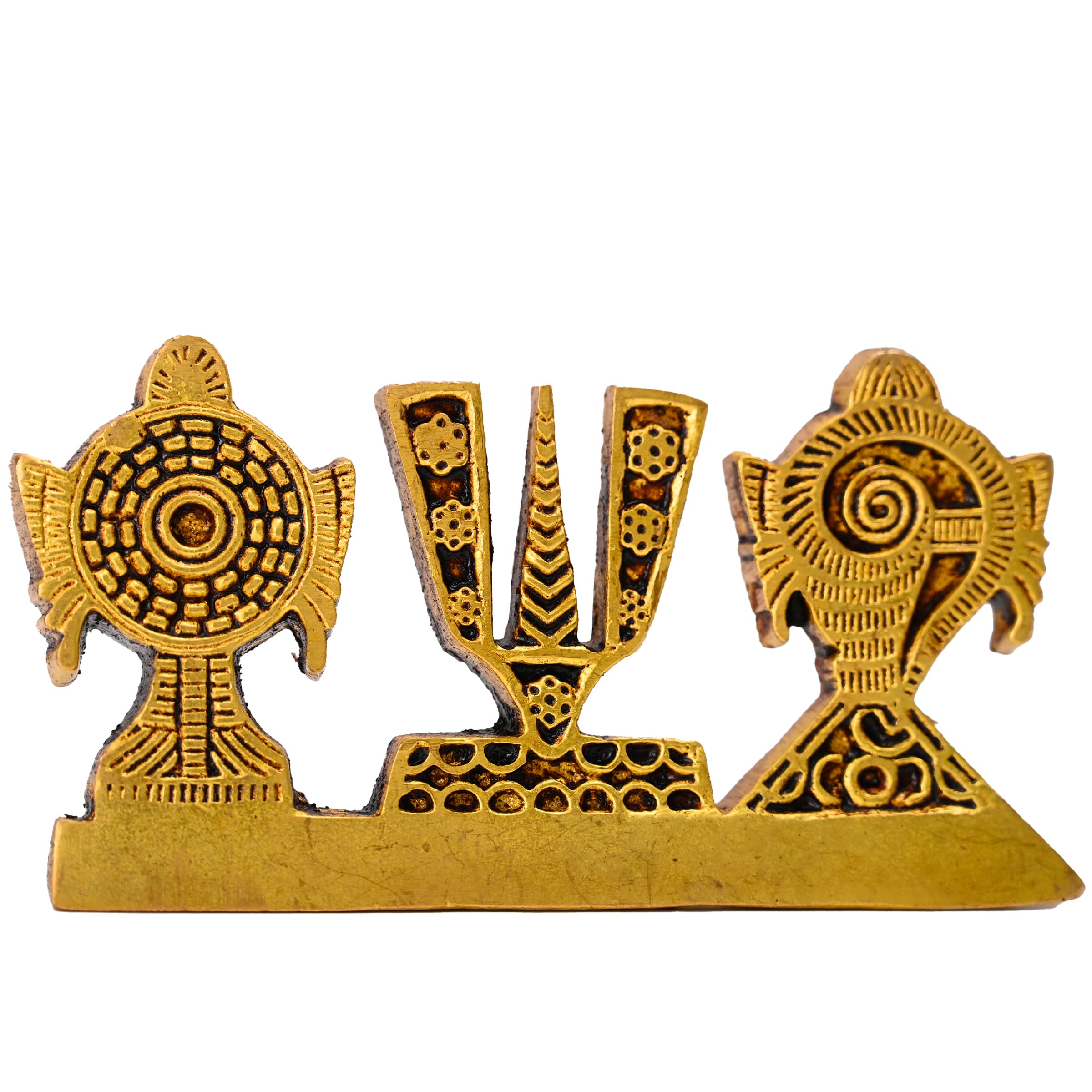 Tarini Gallery Brass Shankh Chakra Namah Tilak Tirupati Balaji Symbol Stand Religious Vishnu Sanku Thenkalai Thiruman Sangu Chakram Padmanabha Swami Home Décor and Gifting (Shankh Chakra Namah Tilak)