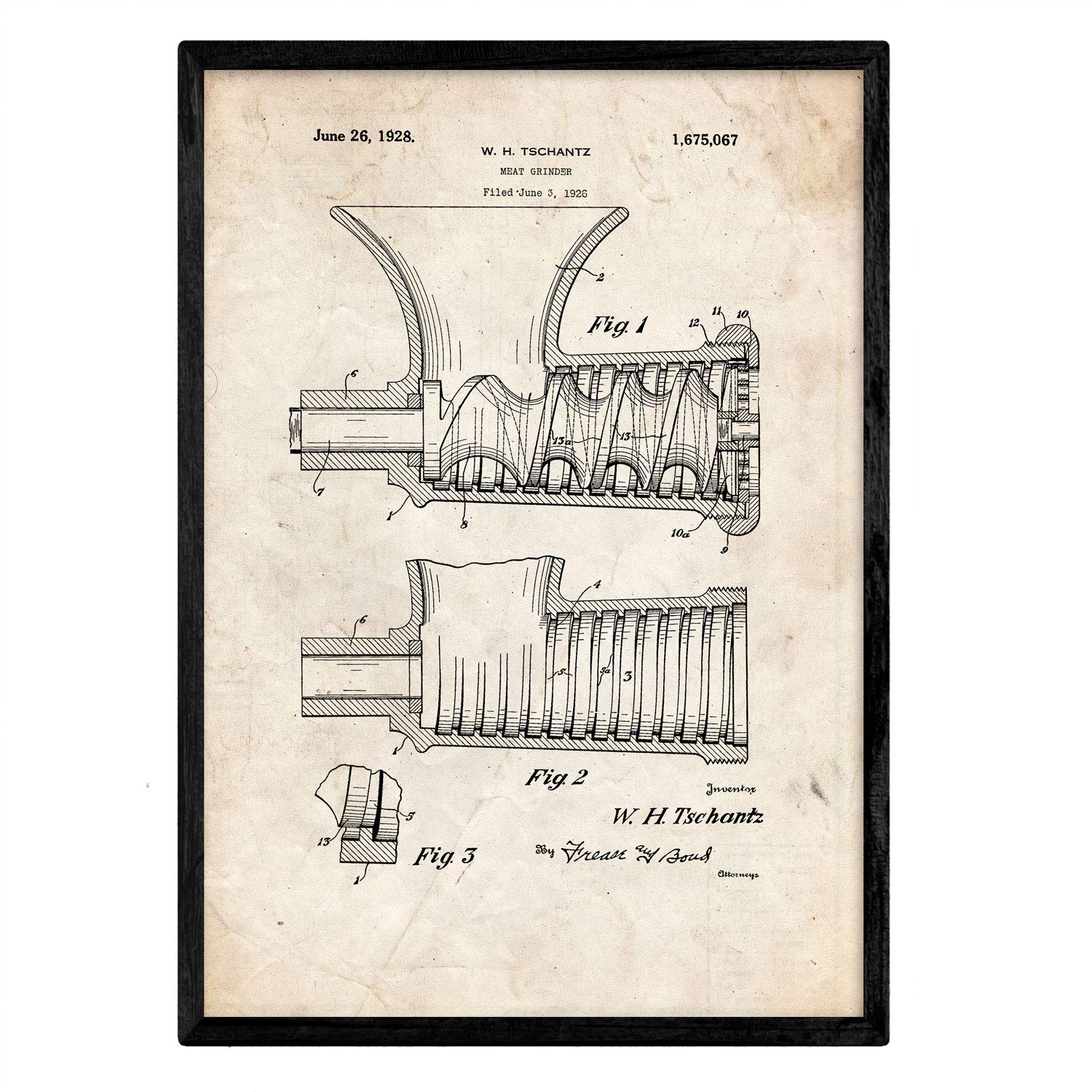 Nacnic Poster with patent Mincer. Sheet with old design patent in A3 size and vintage background — image 1