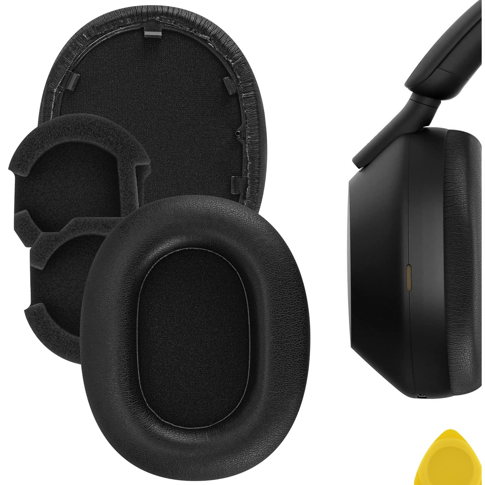 Geekria QuickFit Replacement Ear Pads for Sony WH-1000XM5 (WH1000XM5) Noise Canceling Headphones Ear Cushions, Repair Parts (Black)