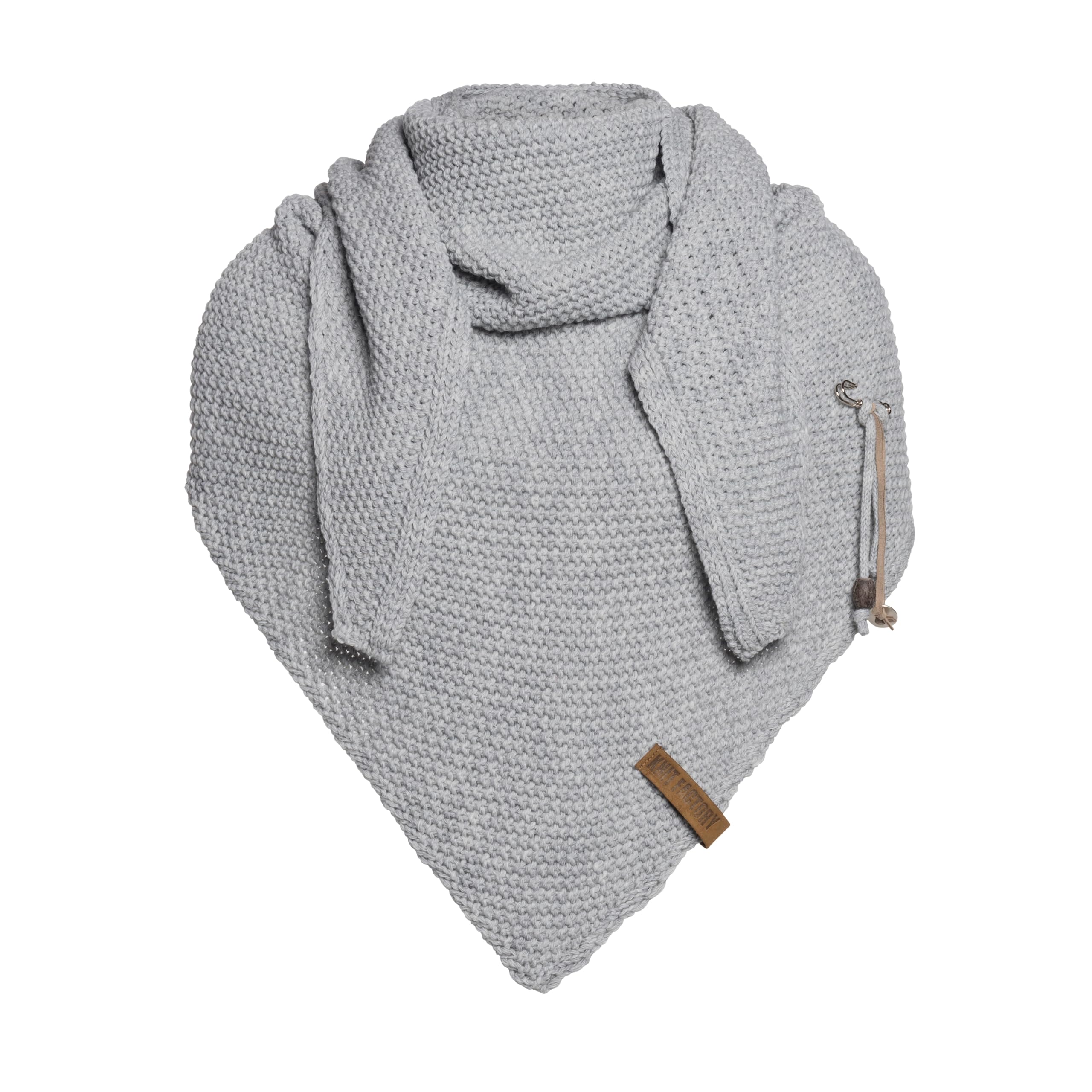 Knit Factory - Coco Knitted Shawl - Premium Triangle Scarf Women - Chunky winter scarf - Ladies scarf - Winter shawl - Manufactured in Europe - Xmas gift for women - Light Grey - 190x85 cm