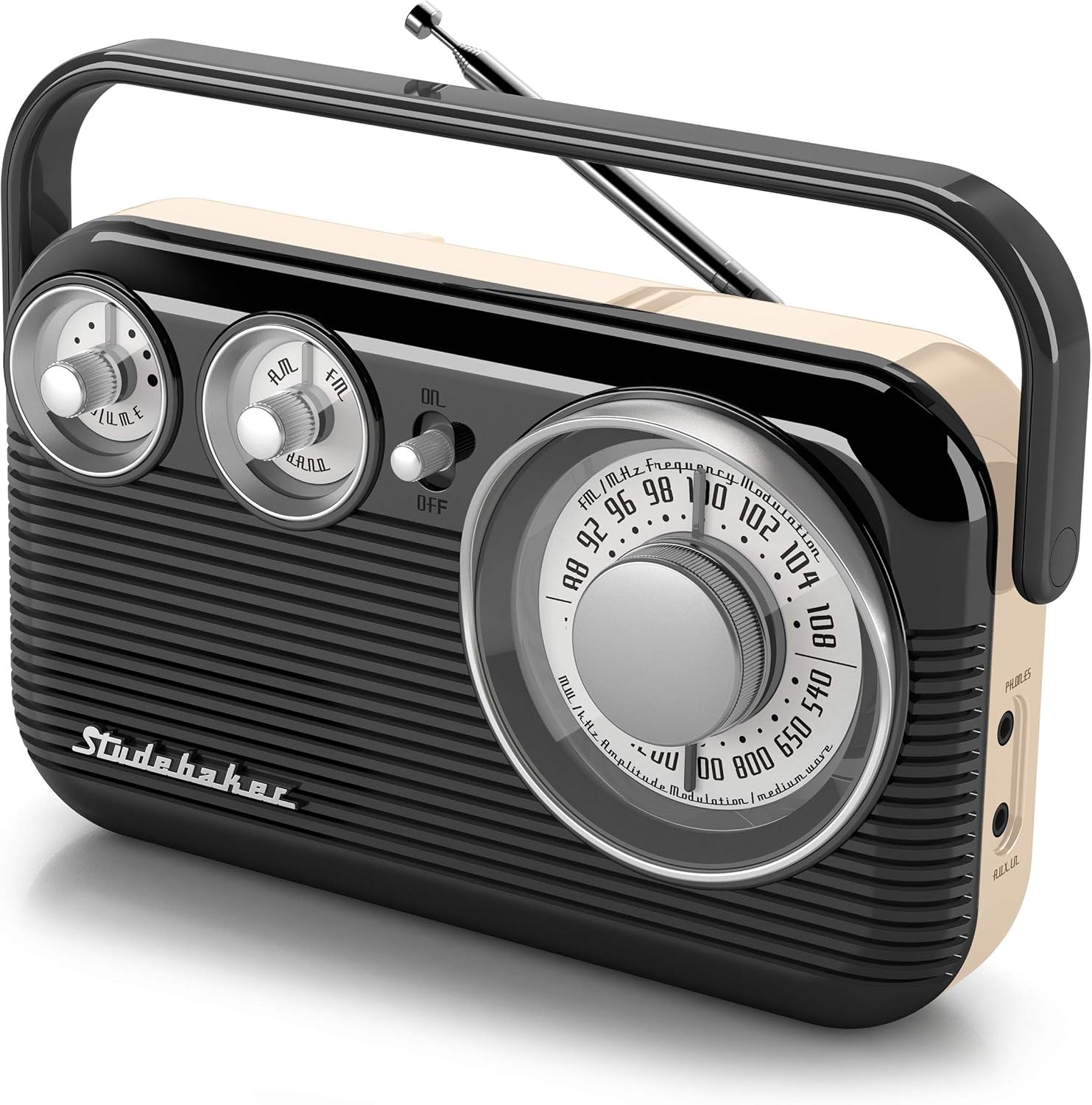 Studebaker SB2003 Retro Portable AM/FM Radio AC or Battery Operated (Black/Cream): Home Audio & Theater