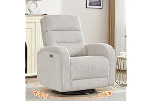 AEMEIOS Swivel Glider Recliner for Nursery, Power Rocking Recliner with USB and Type-C Port, Nursery Swivel Recliners for Living Room, Camel Corduroy