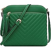 FashionPuzzle Chevron Quilted Medium Crossbody Bag with Tassel Accent