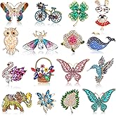 Sasylvia 16 Pcs Women Brooch Set Rhinestone Vintage Animal Insect Plant Pins Brooches Bulk for Women Girls Valentines gifts