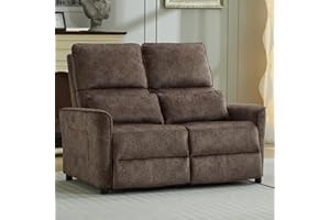 DRMBOOK RV Loveseat Recliner Sofa, Velvet Double Wall Hugger Reclining Sofa, Home Movie Theater Seating Chair with Cup Holder, 2 Person Push Back Recliner for Living Room, Brown