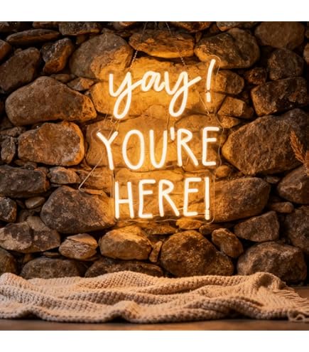 QiaoFei LED So Glad You Are Here Neon Sign Pink Word/Letters USB Powered Neon Lights for Bar Coffee Room Home Art Wall Decor Birthday/Wedding Party Window Living Room Decor(pink
