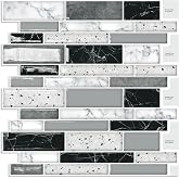 DEWOO Peel and Stick Kitchen Backsplash Tile 3D Self Adhesive Wall 10 Sheet | Sticky,Marble Grey,Rental friendly,for Kitchen,Bathroom,Sink,12"x12"