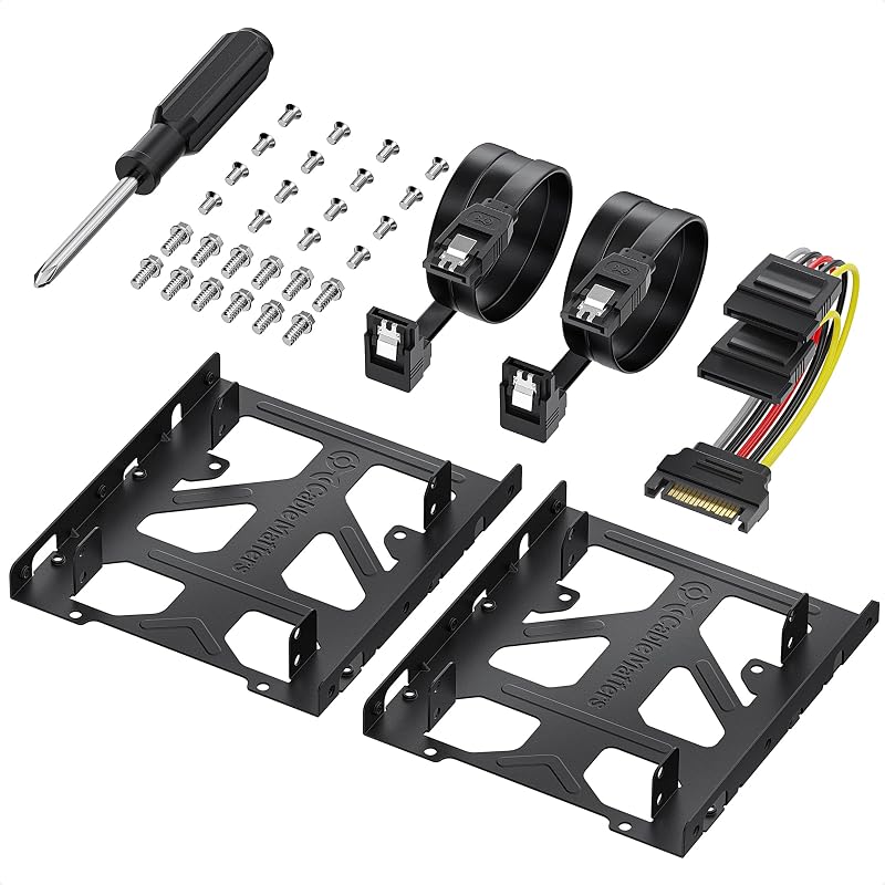 Cable Matters 2-Pack 2.5 to 3.5 SSD Mounting Bracket Kit Black Screws Cables