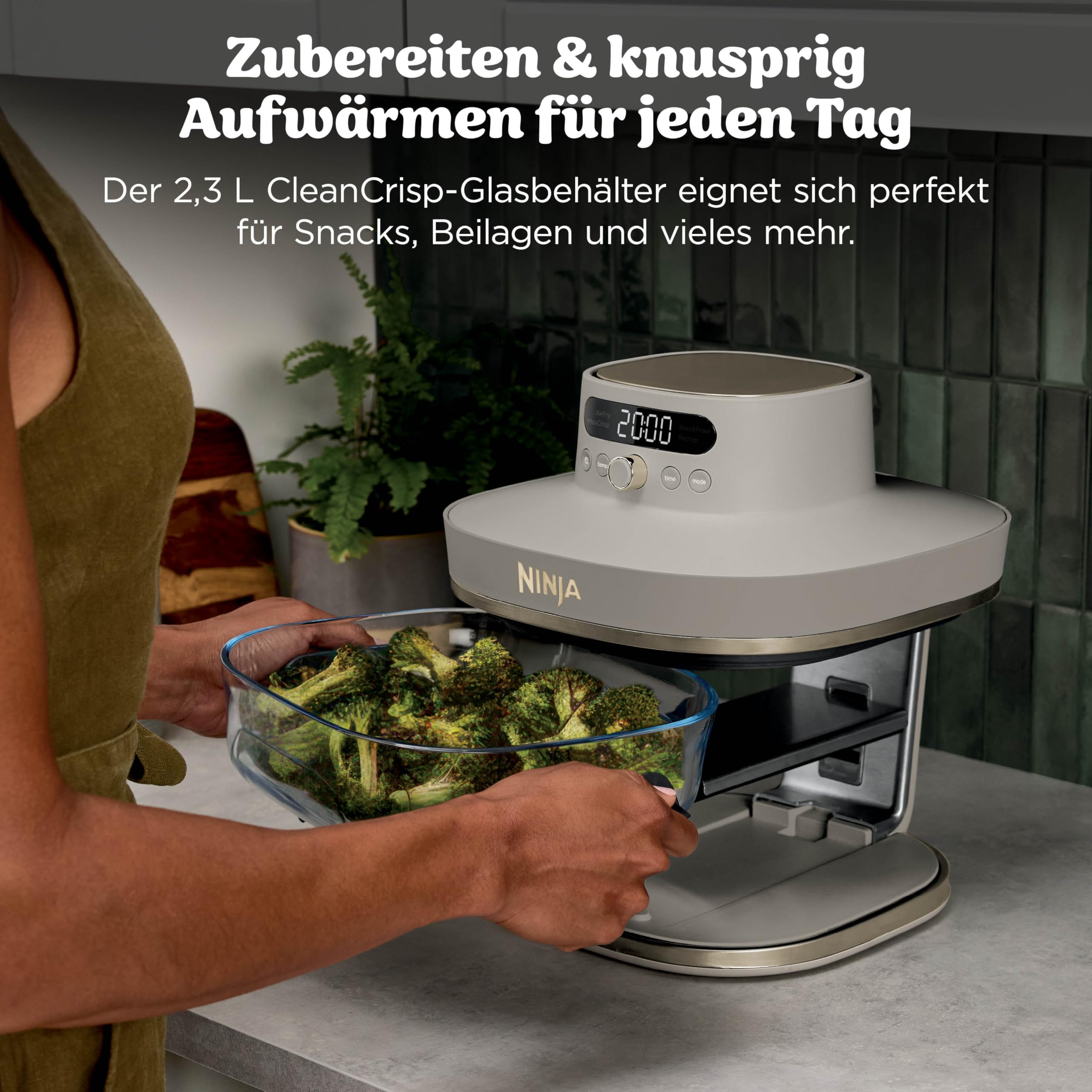 Ninja CRISPi PRO XL Glas-Heißluftfritteuse (Air-Fryer), 5 voreingestellte Zubereitungsfunktionen, inkl. CleanCrisp-Glasbehälter (5,7 l und 2,3 l) und Aufbewahrungsdeckel, Stone Gold AS090EUSD 9