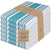 Urban Villa Kitchen Towels 100% Cotton Dish Towels for Kitchen (Set of 6) 20”x30” Dish Cloths Highly Absorbent Kitchen Linen Set with Hanging Loop Perfect for Drying Dishes Cleaning Towels-Teal White