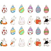 24pcs Cute Easter Charms Easter Egg Bunny Rabbit Enamel Colorful Animal Pendant Charms for Jewelry Necklace Bracelet Earring Making DIY Craft