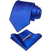 JEMYGINS Solid Color Formal Necktie and Pocket Square Tie Clip Sets for Men