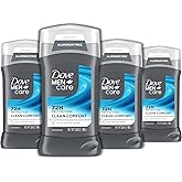 DOVE MEN + CARE Deodorant Stick for Men Clean Comfort 4 Count Aluminum Free 72-Hour Odor Protection Mens Deodorant with 1/4 Moisturizing Cream 3 oz (Pack of 4)