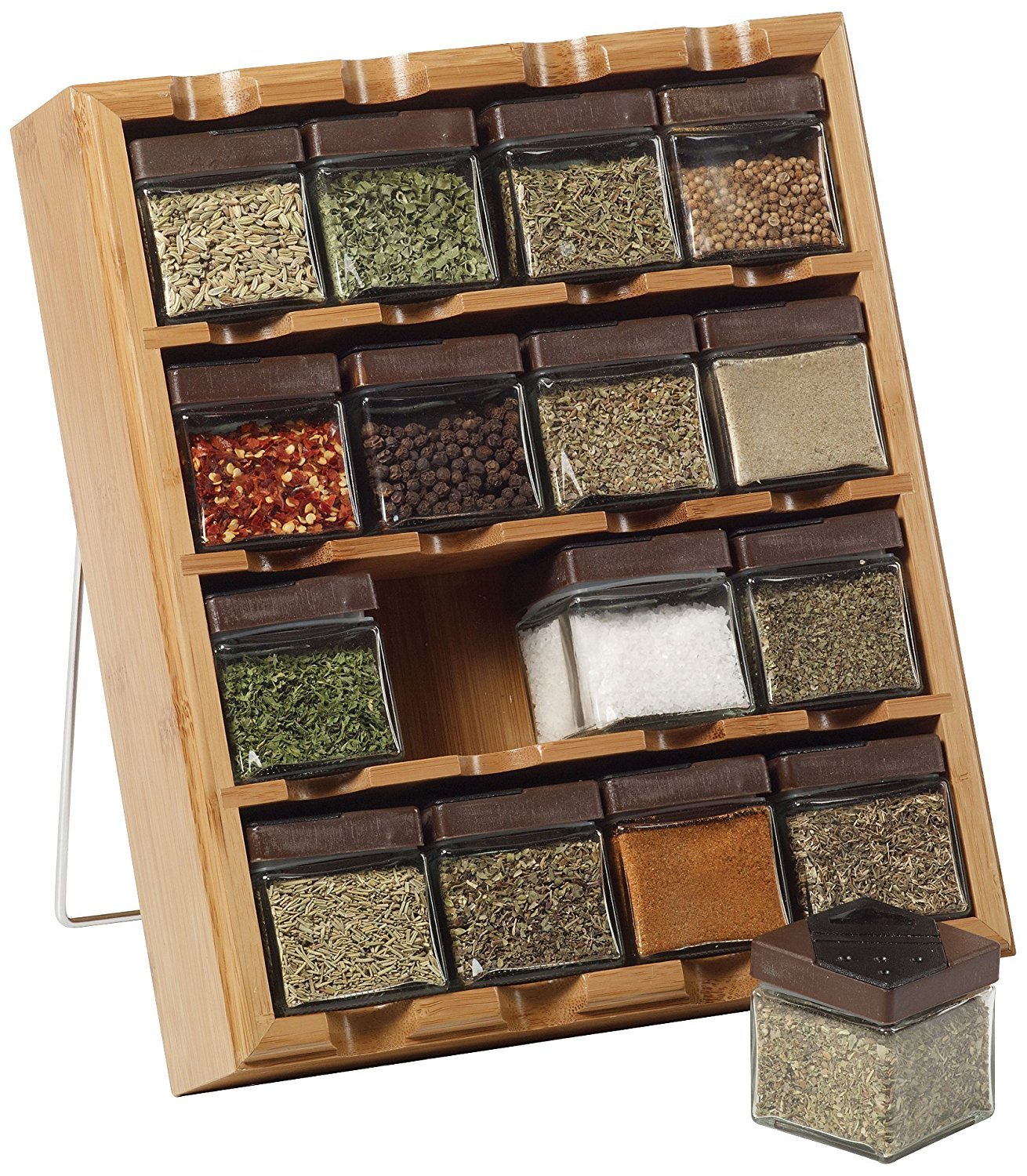Photo 1 of Kamenstein Jar Bamboo 3-in-1 Spice Organizer for Countertop, Wall, and Drawer with Spices Included, FREE Spice Refills for 5 Years, Lift & Pour Caps , 16 Count ( Pack of 1)