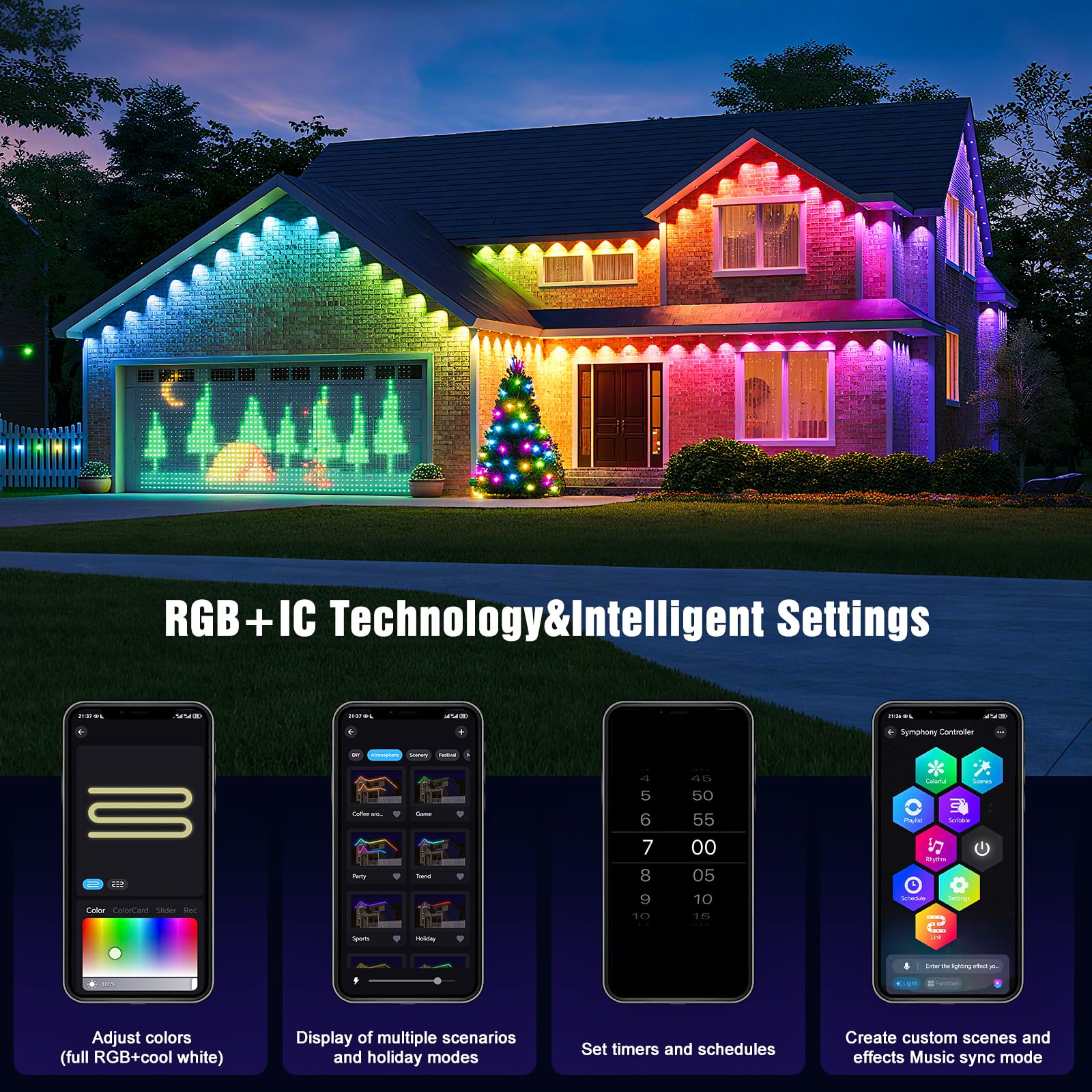 JOH Permanent Outdoor Lights, 100FT RGB+IC Smart LED Outdoor Lights with App/Remote Control, DIY Scene Modes Lighting & IP67 Waterproof, Eaves Light for Christmas, Holiday, Daily Decorations
