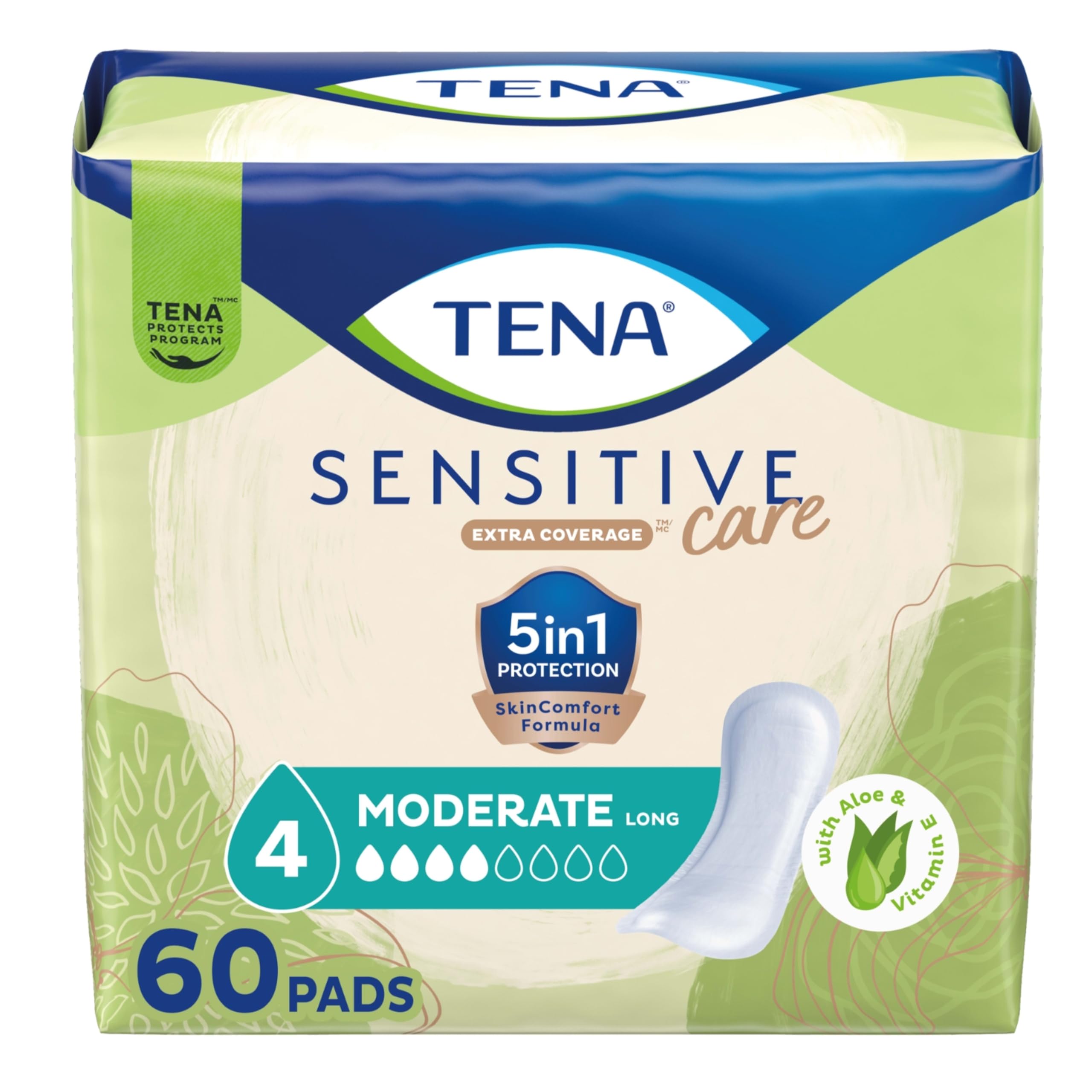 Photo 1 of TENA Sensitive Care Incontinence Pads Moderate Absorbency Long Length, 60 Count